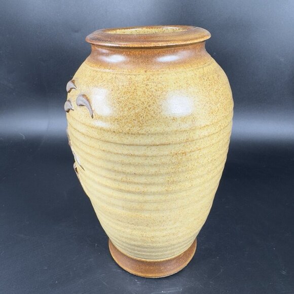 Hand Made Studio Art Pottery Vase Vessel Popcorn Brown Stoneware Vase Signed - Picture 8 of 13